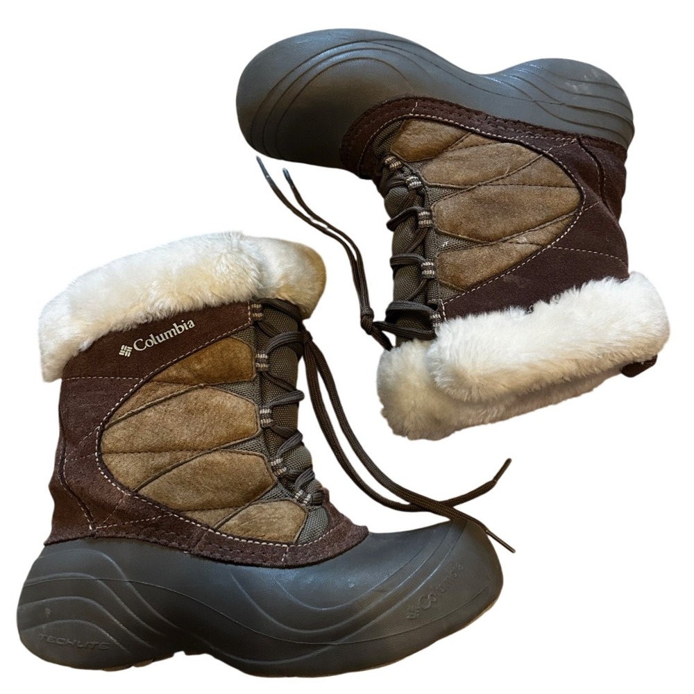 Columbia Sierra Summette Brown Suede Faux Fur Winter Snow Boots Womens 8